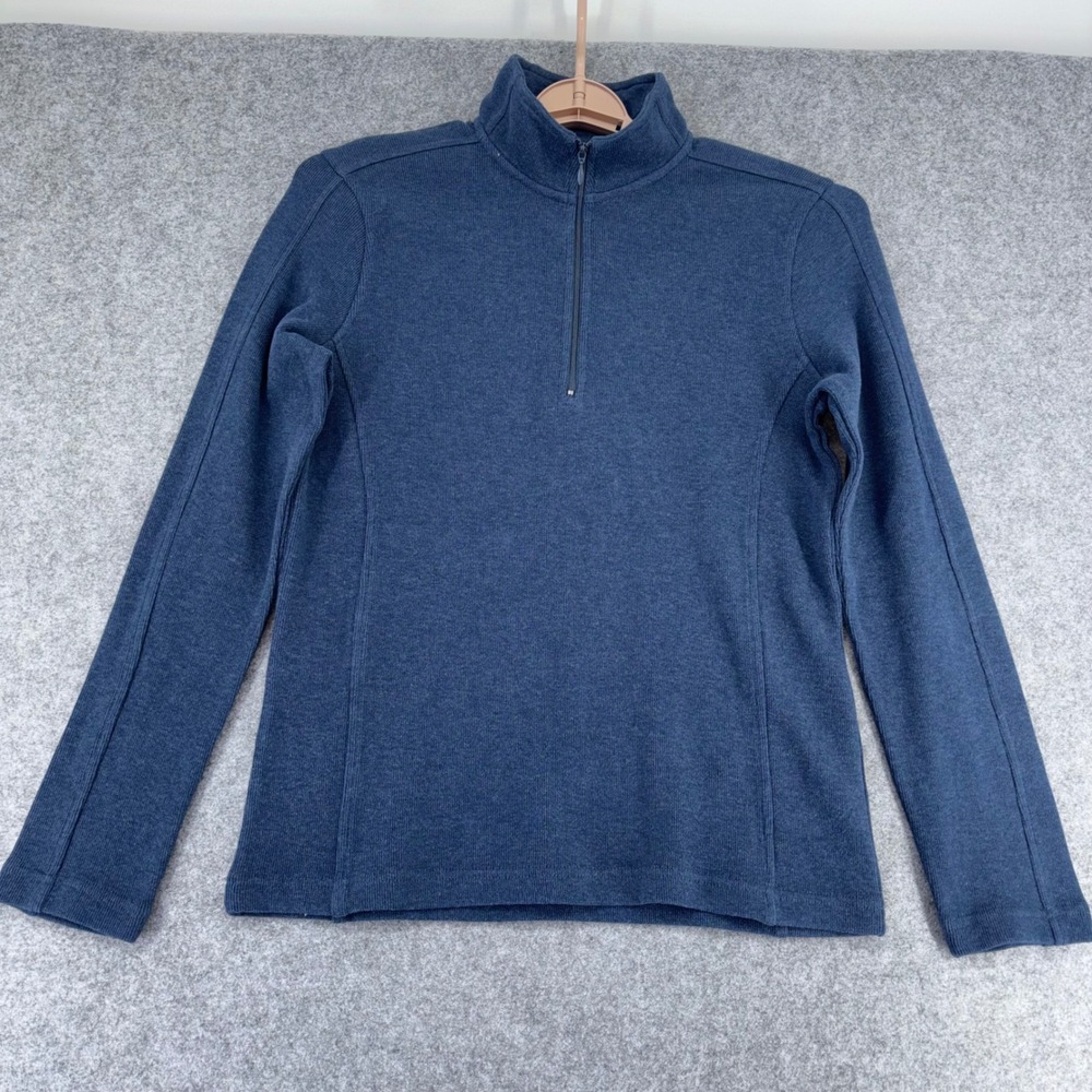 Orvis Blue 100% Cotton Quarter Zip Pullover Sweater Small Fly Fishing Logo